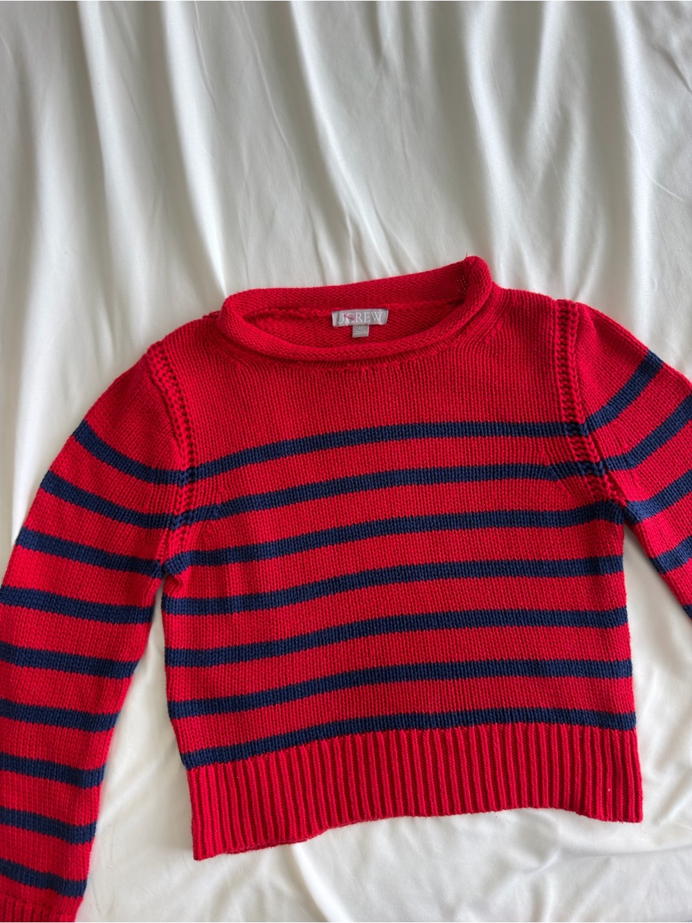 J. Crew Red with Navy Stripes Heritage Cotton Rollneck Sweater - Picture 3 of 5
